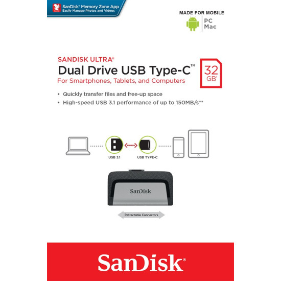 Pamięć Ultra Dual Drive 32GB USB 3.1 Type-C 150MB/s 