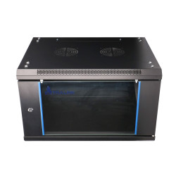 Szafka wisząca rack 6U 600x450 czarna szklane drzwi 