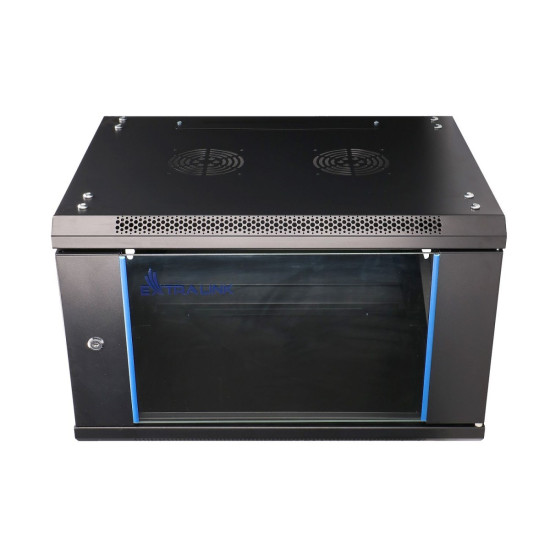 Szafka wisząca rack 6U 600x450 czarna szklane drzwi 