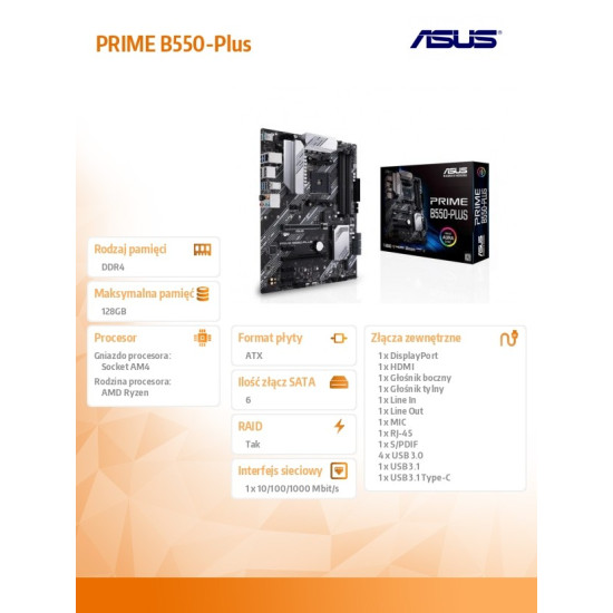 Płyta główna PRIME B550-PLUS AM4 4DD R4 HDMI/DP M.2 ATX