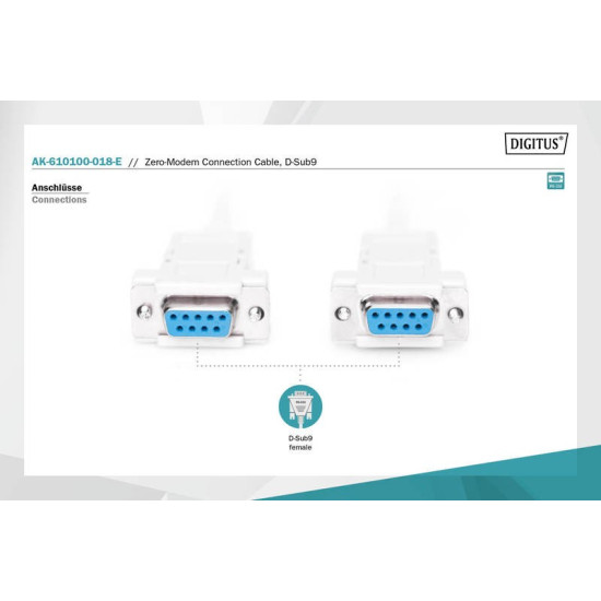 Kabel połączeniowy RS232 null-modem Typ DSUB9/DSUB9 Ż/Ż 1,8m Szary 