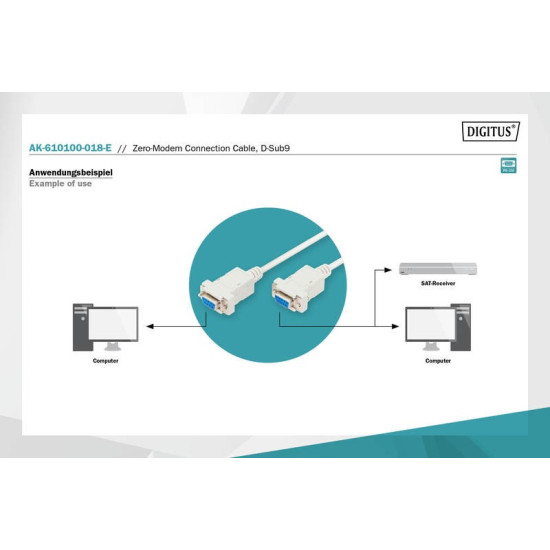 Kabel połączeniowy RS232 null-modem Typ DSUB9/DSUB9 Ż/Ż 1,8m Szary 