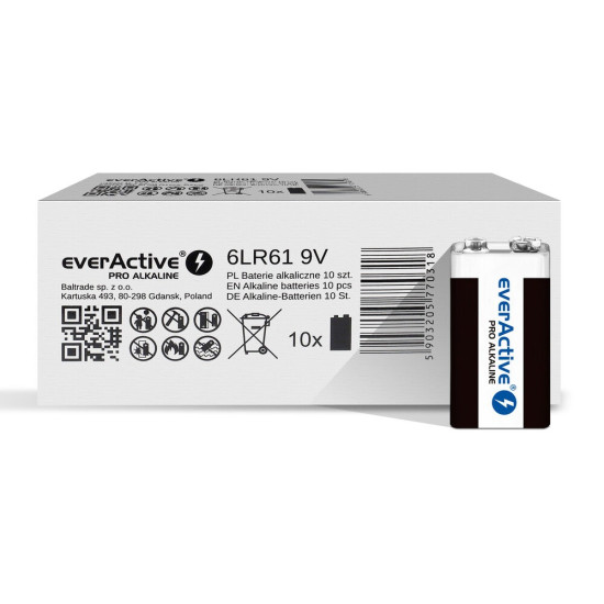 Bateria alkaliczna R9/6LR61 9V PRO ALKALINE, Opakowanie 10 szt.