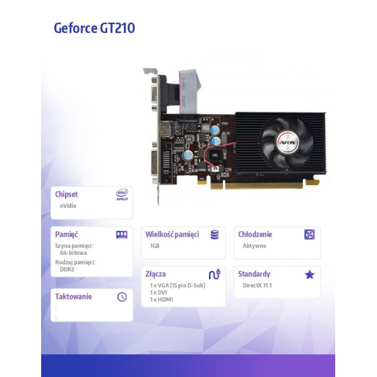 Karta graficzna - Geforce GT210 1GB DDR2 64Bit DVI HDMI VGA LP Fan V7 