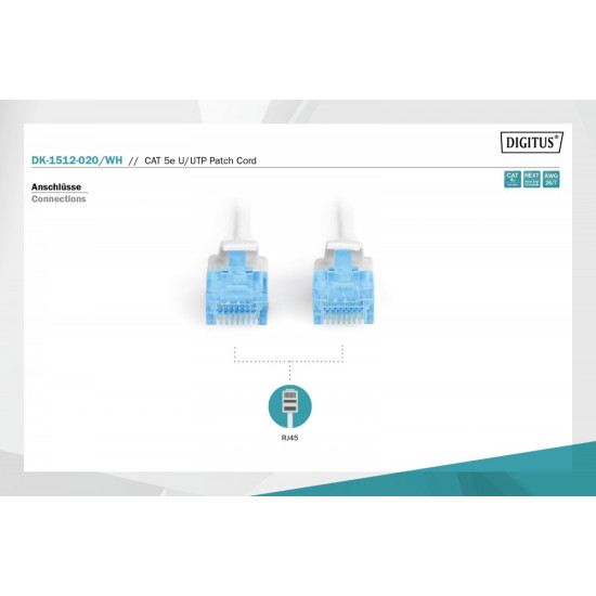 Patch cord U/UTP kat.5e PVC 2m Biały 