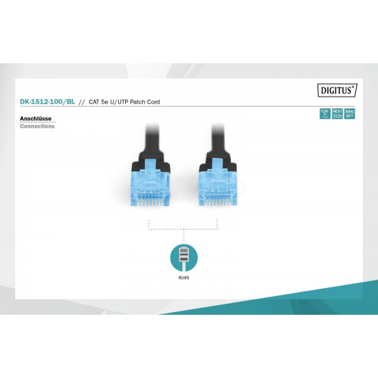Patch cord U/UTP kat.5e PVC 10m Czarny 