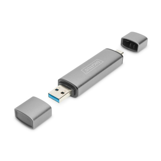 Czytnik kart 3-portowy USB Typ C/ USB 3.0 SuperSpeed SD Micro SD HQ aluminium Szary