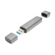 Czytnik kart 3-portowy USB Typ C/ USB 3.0 SuperSpeed SD Micro SD HQ aluminium Szary