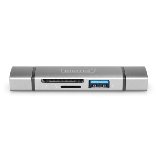 Czytnik kart 3-portowy USB Typ C/ USB 3.0 SuperSpeed SD Micro SD HQ aluminium Szary