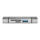 Czytnik kart 3-portowy USB Typ C/ USB 3.0 SuperSpeed SD Micro SD HQ aluminium Szary