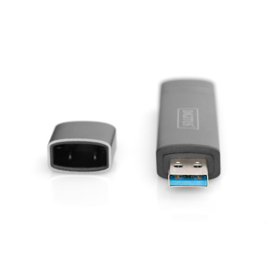 Czytnik kart 3-portowy USB Typ C/ USB 3.0 SuperSpeed SD Micro SD HQ aluminium Szary