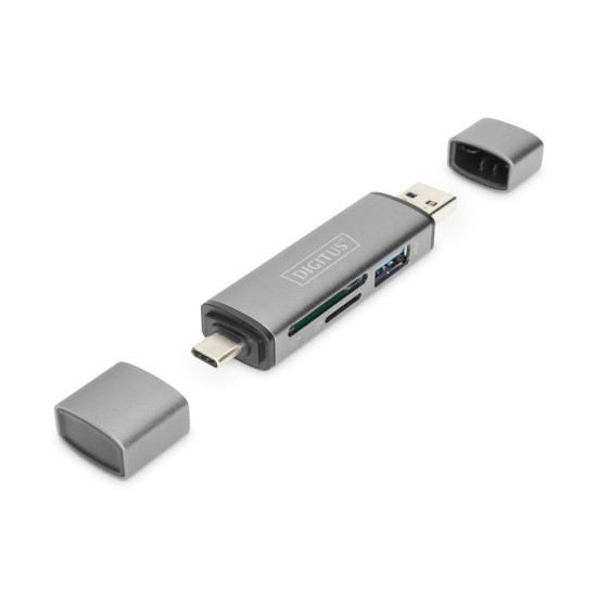 Czytnik kart 3-portowy USB Typ C/ USB 3.0 SuperSpeed SD Micro SD HQ aluminium Szary