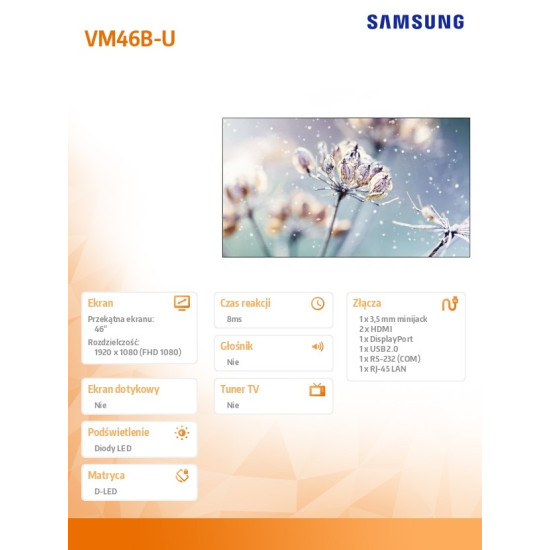 Monitor profesjonalny VM46B-U 46 cali Video wall Matowy 24h/7 500(cd/m2) 1920 x 1080(FHD) N/A 3 lata d2d (LH46VMBUBGBXEN)