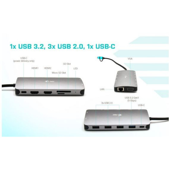 Stacja dokująca USB 3.0/USB-C/Thunderbolt 3x Display Metal Nano Dock LAN +Power Delivery 100W 