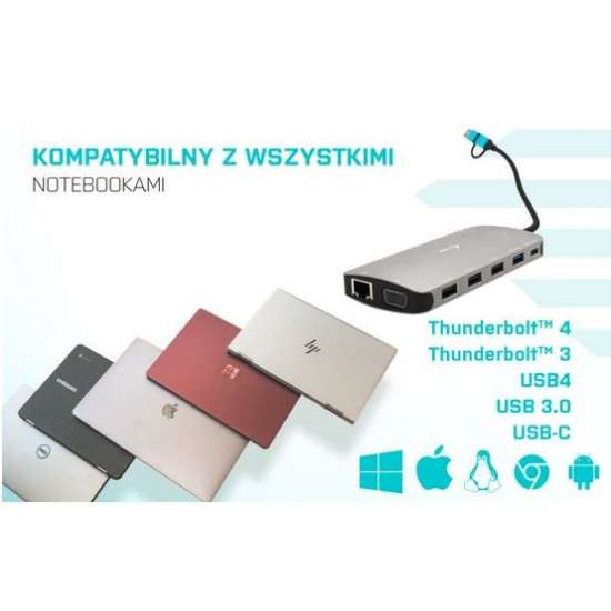 Stacja dokująca USB 3.0/USB-C/Thunderbolt 3x Display Metal Nano Dock LAN +Power Delivery 100W 