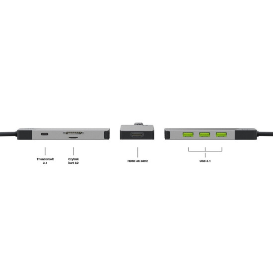 Hub adapter USB-C Connect 3xUSB 3.1 HDMI 4K 60Hz USB-C PD 85W
