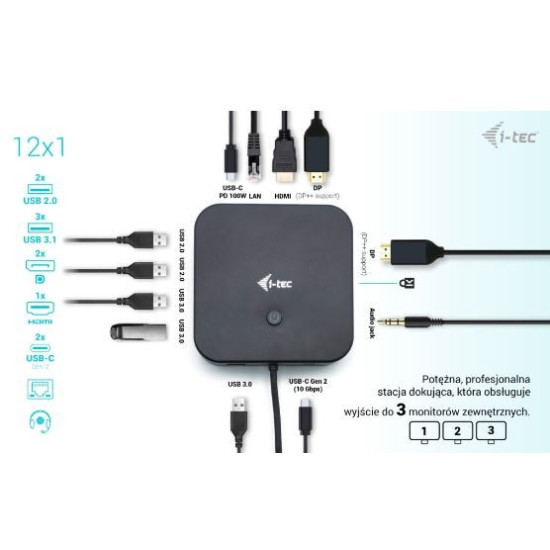 Stacja dokująca USB-C HDMI Dual DP Docking Station Power Delivery 100 W + i-tec Universal Charger 100 W 