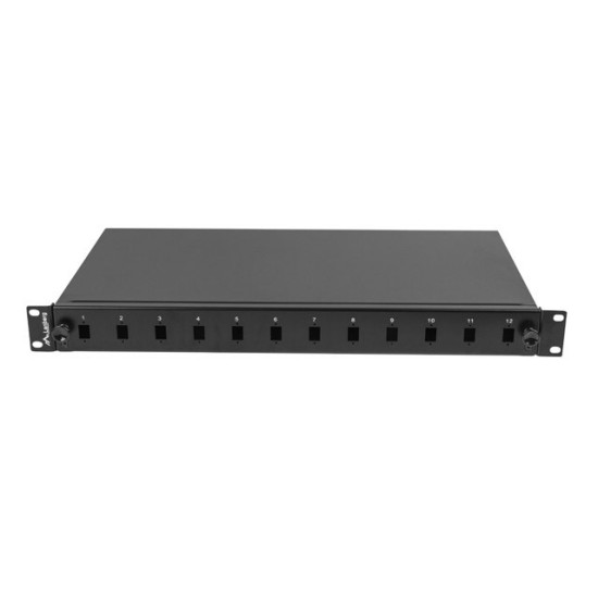 Przełącznica światłowodowa 12XSC simplex/12XLC duplex rack 19 1U czarna + akcesoria