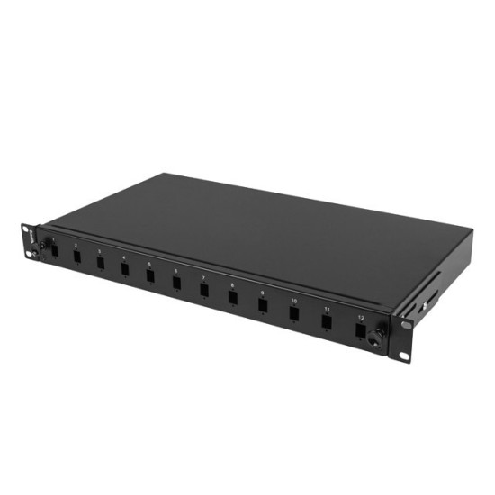 Przełącznica światłowodowa 12XSC simplex/12XLC duplex rack 19 1U czarna + akcesoria
