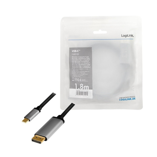 Kabel USB-C do DP, 4K 60Hz aluminiowy 1.8m 