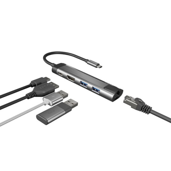 Stacja dokująca Multi Port Fowler Go USB-C - Hub 2x USB 3.0, HDMI 4K, USB-C PD, RJ45 
