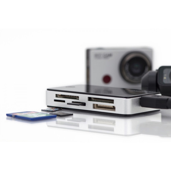 Czytnik kart 5-portowy USB 3.0 SuperSpeed, All-in-one, Czarno-srebrny