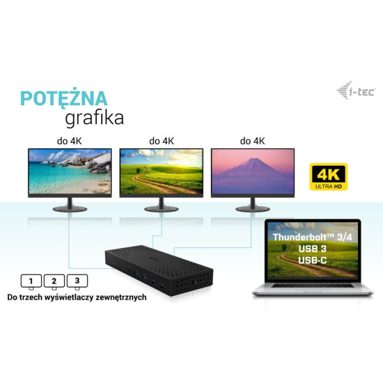 Stacja dokująca USB 3.0 / USB-C / Thunderbolt, 3 x 4K Gen 2 + zasilanie 100 W