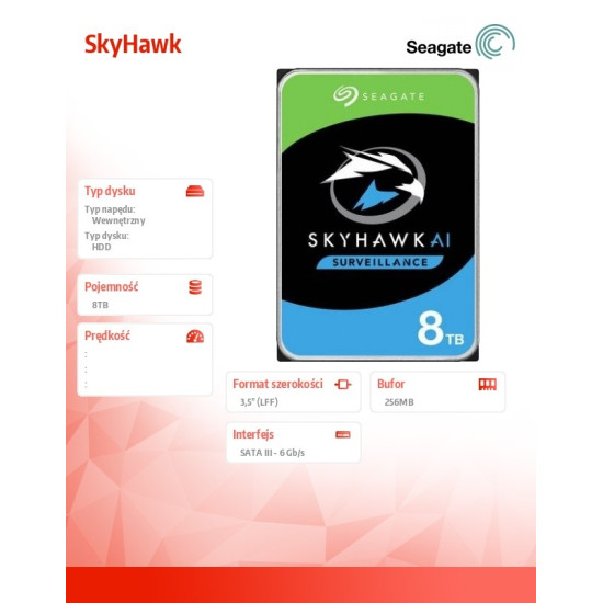 Dysk SkyHawk 8TB 3,5 cali 256MB ST8000VX010 