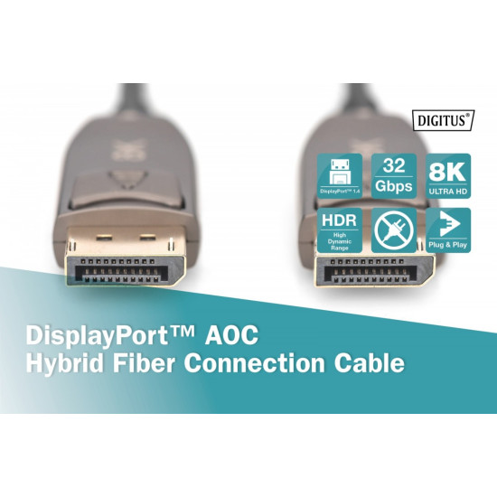 Kabel połączeniowy hybrydowy AOC DisplayPort 1.4 8K/60Hz UHD DP/DP M/M 20m Czarny