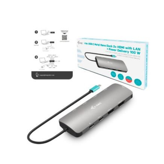 Stacja dokująca USB-C Metal Nano 2x HDMI Display + Power Delivery 100W 