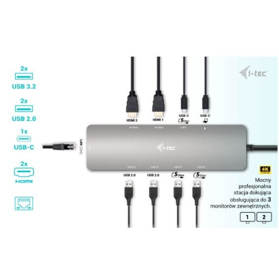 Stacja dokująca USB-C Metal Nano 2x HDMI Display + Power Delivery 100W 