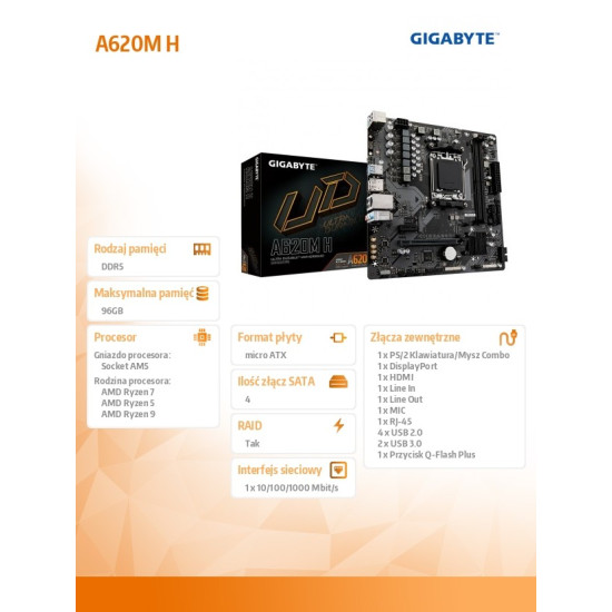 Płyta główna A620M H AM5 2DDR5 HDMI/DP M.2 mATX 