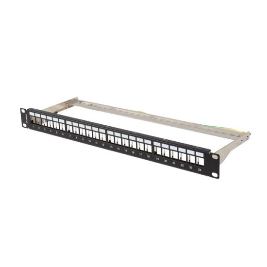Patch panel pusty 24 porty 1U 19 cali ftp do modułów keystone czarny