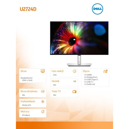 Monitor U2724D 27 cali IPS LED QHD(2560x1440)/16:9/HDMI/DP/USB-C/USB/3Y 