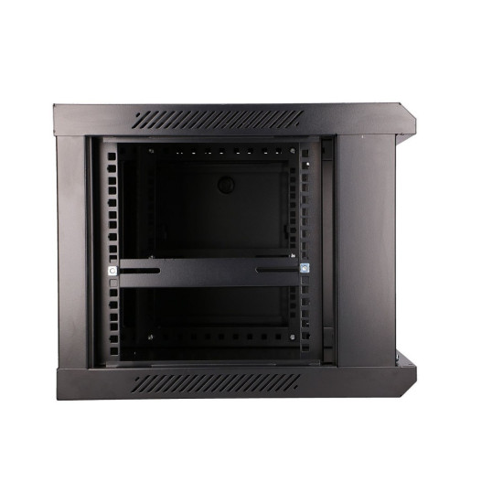 Szafka wisząca rack 6U 600x450 czarna szklane drzwi 