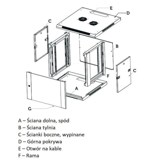 Szafka wisząca rack 6U 600x450 czarna szklane drzwi 