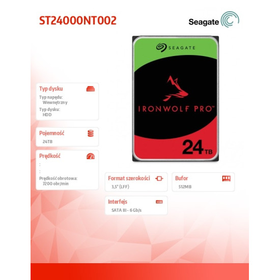 Dysk IronWolf Pro 24TB 3,5' SATA ST24000NT002 