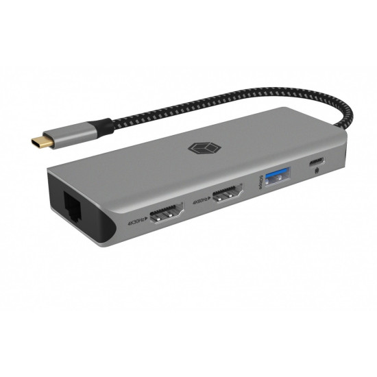 Stacja dokująca IB-DK4012-CPD 9w1, 2x HDMI, 4K60Hz, 3xUSB, 100W PD,LAN, Czytnik kart 