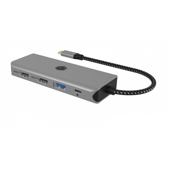 Stacja dokująca IB-DK4012-CPD 9w1, 2x HDMI, 4K60Hz, 3xUSB, 100W PD,LAN, Czytnik kart 