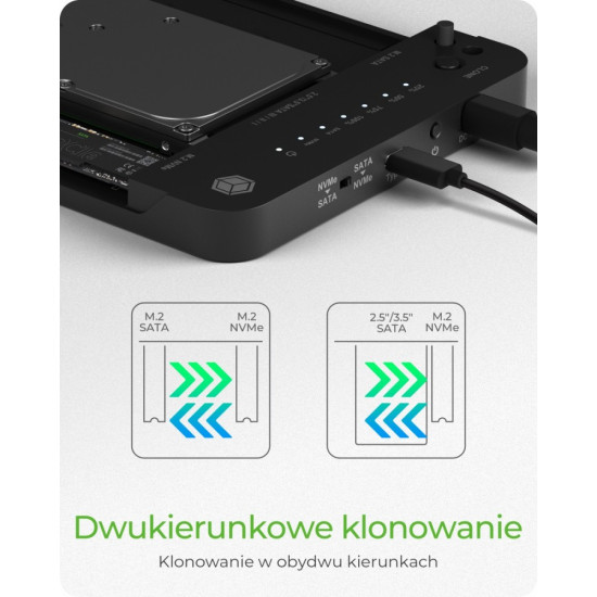 Stacja dokująca/klonująca IB-2915MSCL-C31 M.2 dla M.2 0NVMe i SATA 2,5/3,5 SSD/HDD 