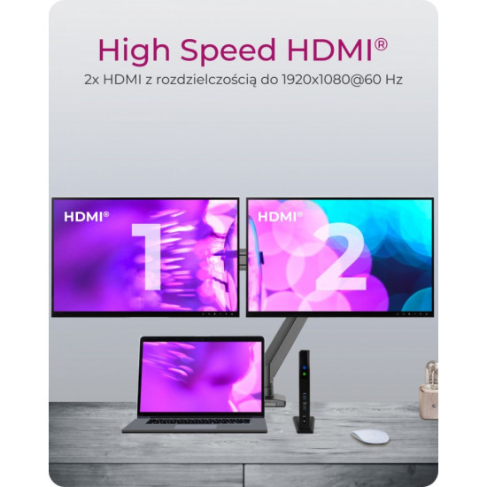 Stacja dokująca IB-DK2251AC do Notebooka DisplayLink, 2 x HDMI