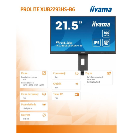 Monitor 22 cale XUB2293HS-B6 IPS,HDMI,DP,HAS(150mm) 