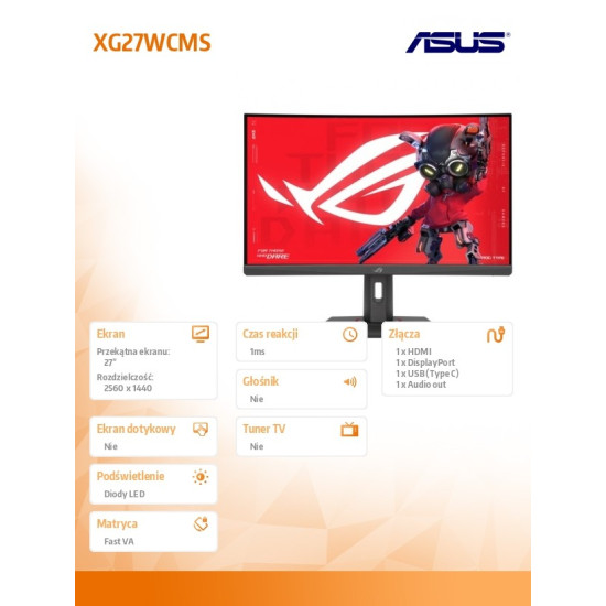 Monitor 27 cali XG27WCMS ROG FHD 280Hz HDMI 