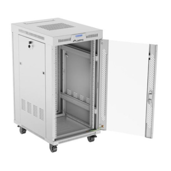 Szafa stojąca rack 19' 22U 600x800 szara drzwi szklane LCD flack pack 