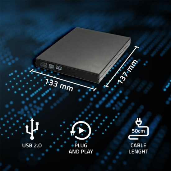 Nagrywarka DVD-RW zewnętrzna | USB 2.0 | Czarna 