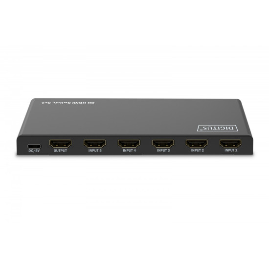 Przełącznik/Switch 8K HDMI 5x1, 60Hz (4:4:4), HDR, HDCP 2.3, pilot, Czarny