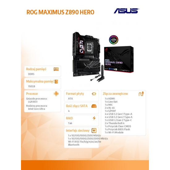 Płyta główna ROG MAXIMUS Z890 HERO s1851 4DDR5 TB4 ATX/90MB1ID0-M0EAY0 