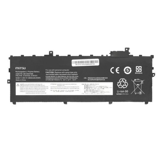 Bateria 01AV430 do Lenovo ThinkPad X1 Carbon 5 6 2017 2018 4800 mAh (55 Wh) 11.55V