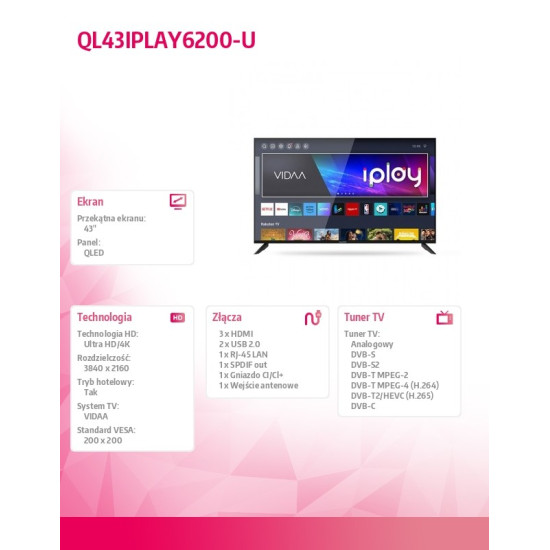 Telewizor QLED 43 cale QL43IPLAY6200-U