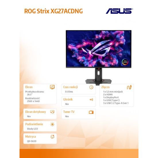 Monitor 27 cali XG27ACDNG OLED HDMI DP USB 360Hz